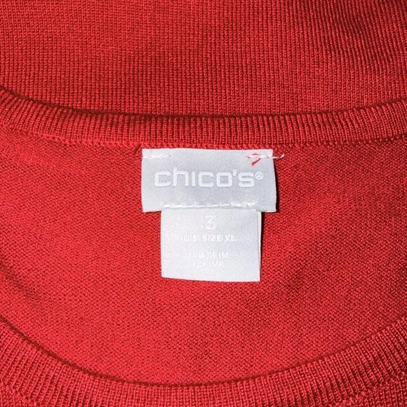 Chicos Red Soft Knit Pullover Lace Applique SLV Sweater Size 3 US XL - Picture 6 of 7